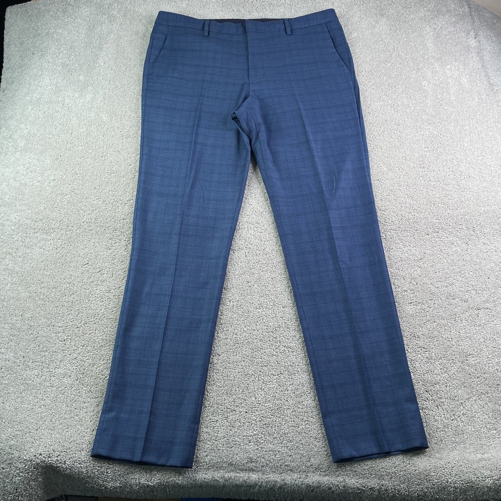 Bonobos Pants Mens 38x34 Blue Slim Fit Stretch Wool Glen Plaid Trousers